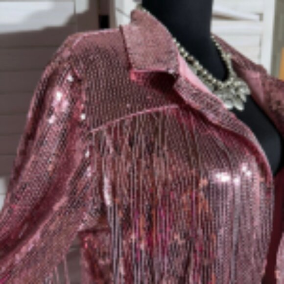 NWT Hot Topic Taylor Swift style Sequin Fringe Blazer Tassel Barbie Pink sz S/M - Picture 9 of 15